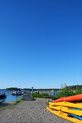 Image showing Kayaks on shore