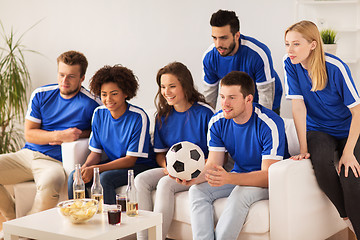 Image showing friends or football fans watching soccer at home