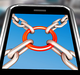 Image showing Chains Joint On Smartphone Showing Security Unity