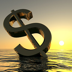 Image showing Dollar Sinking And Sunset Showing Depression Recession And Econo