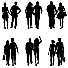 Image showing Set Couples man and woman silhouettes on a white background. illustration