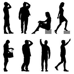 Image showing Set Black silhouettes of beautiful man and woman on white background. illustration