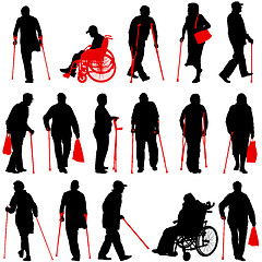 Image showing Set ilhouette of disabled people on a white background. illustration