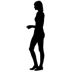 Image showing Black silhouettes of beautiful woman on white background. illustration