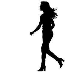 Image showing Black silhouettes of beautiful woman on white background. illustration