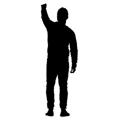 Image showing Black silhouettes man with arm raised. illustration