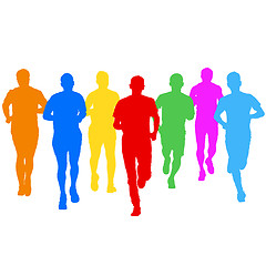 Image showing Set of silhouettes. Runners on sprint, men. illustration