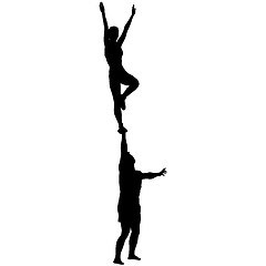 Image showing Black silhouette two acrobats show stand on hand. illustration