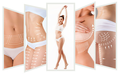 Image showing The cellulite removal plan. White markings on young woman body