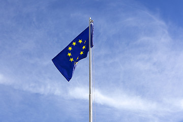 Image showing Flag of European Union on a flagpole