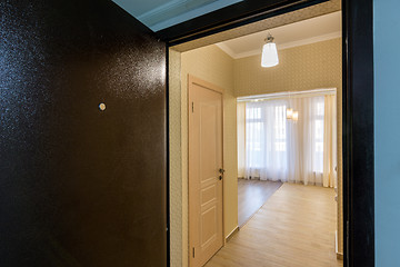 Image showing Renovated apartment in new building, view from the open front door