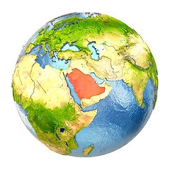 Image showing Saudi Arabia in red on full Earth