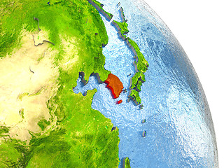 Image showing South Korea on Earth in red