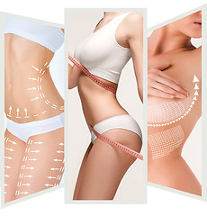 Image showing The cellulite removal plan. White markings on young woman body