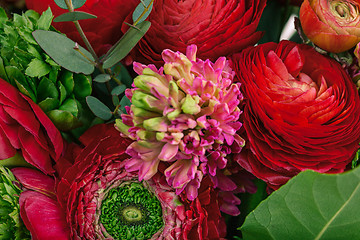 Image showing Ranunkulyus bouquet of red flowers on a white background