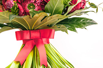 Image showing Ranunkulyus bouquet of red flowers on a white background