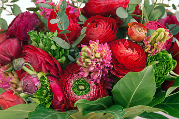 Image showing Ranunkulyus bouquet of red flowers on a white background