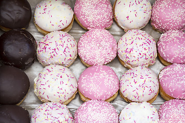 Image showing Assorted different Delicious donuts in a box