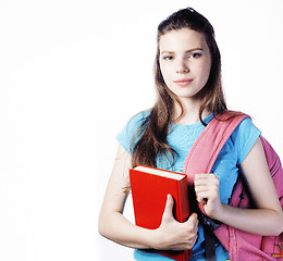 Image showing young cute teenage girl posing cheerful against white background