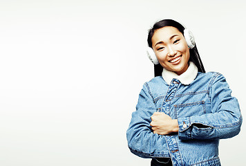 Image showing young pretty asian woman posing cheerful emotional isolated on white background, lifestyle people concept 