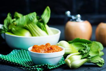 Image showing pak choi with sauce