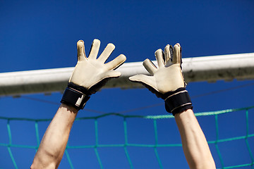 Image showing goalkeeper or soccer player at football goal