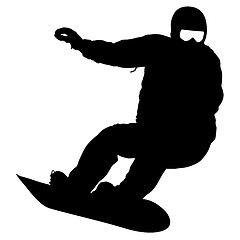 Image showing Black silhouettes snowboarders on white background. illustration