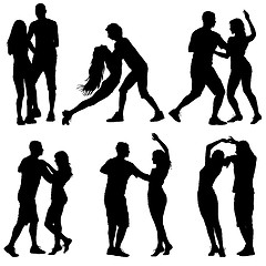 Image showing Black set silhouettes Dancing on white background. illustration