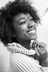 Image showing beautiful black woman wearing  bathrobe