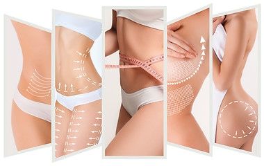 Image showing The cellulite removal plan. White markings on young woman body