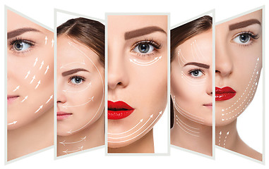 Image showing The young female face. Antiaging and thread lifting concept