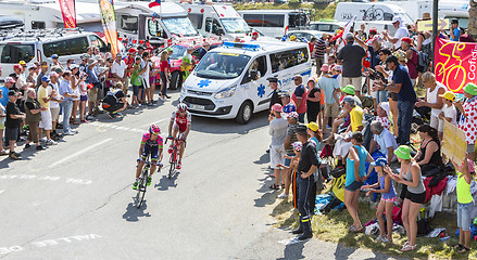 Image showing Two Cyclists on Col du Glandon - Tour de France 2015