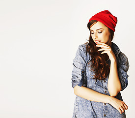 Image showing young cheerful brunette teenage girl on white background