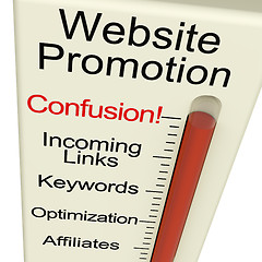 Image showing Website Promotion Confusion Shows Online SEO Strategy And Develo