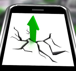 Image showing Arrow Going Up On Smartphone Showing Increased Sales