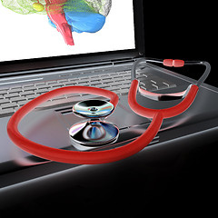 Image showing Laptop, brain and Stethoscope. 3d illustration