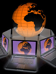 Image showing internet, global network, computers around globe. 3d render