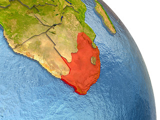 Image showing South Africa on Earth in red