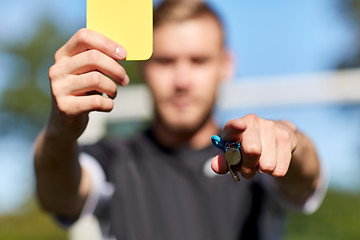 Image showing referee on football field showing yellow card