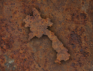 Image showing Map of Laos on rusty metal