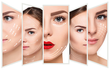 Image showing The young female face. Antiaging and thread lifting concept