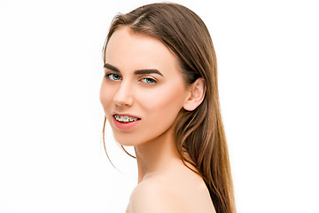 Image showing Beautiful young woman with teeth braces