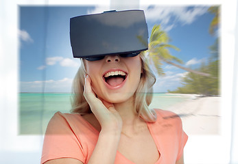 Image showing woman with virtual reality headset over beach