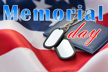 Image showing memorial day words on american flag and dog tags