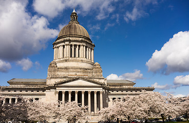 Image showing Washington State Capital Building Olympia Springtime Cherry Blos