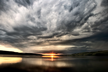 Image showing Storm Clouds Lake Sunset