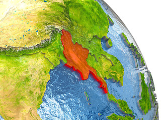 Image showing Myanmar on Earth in red