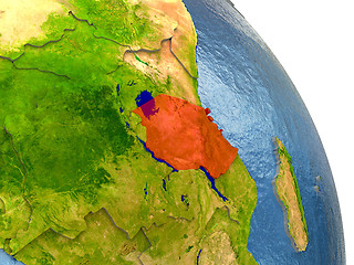 Image showing Tanzania on Earth in red