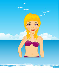 Image showing Making look younger girl on sea