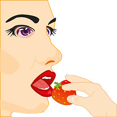 Image showing Girl eats strawberries